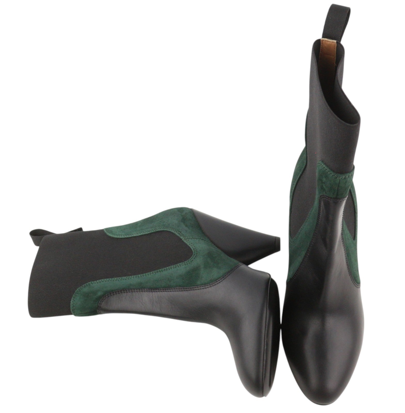 EMPORIO ARMANI Women Boots EU37 Black Suede Leather Almond Toe Mid Top Cowboy