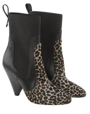 EMPORIO ARMANI Women Boots EU37 Black Leather Leopard Heeled Almond Toe Cowboy