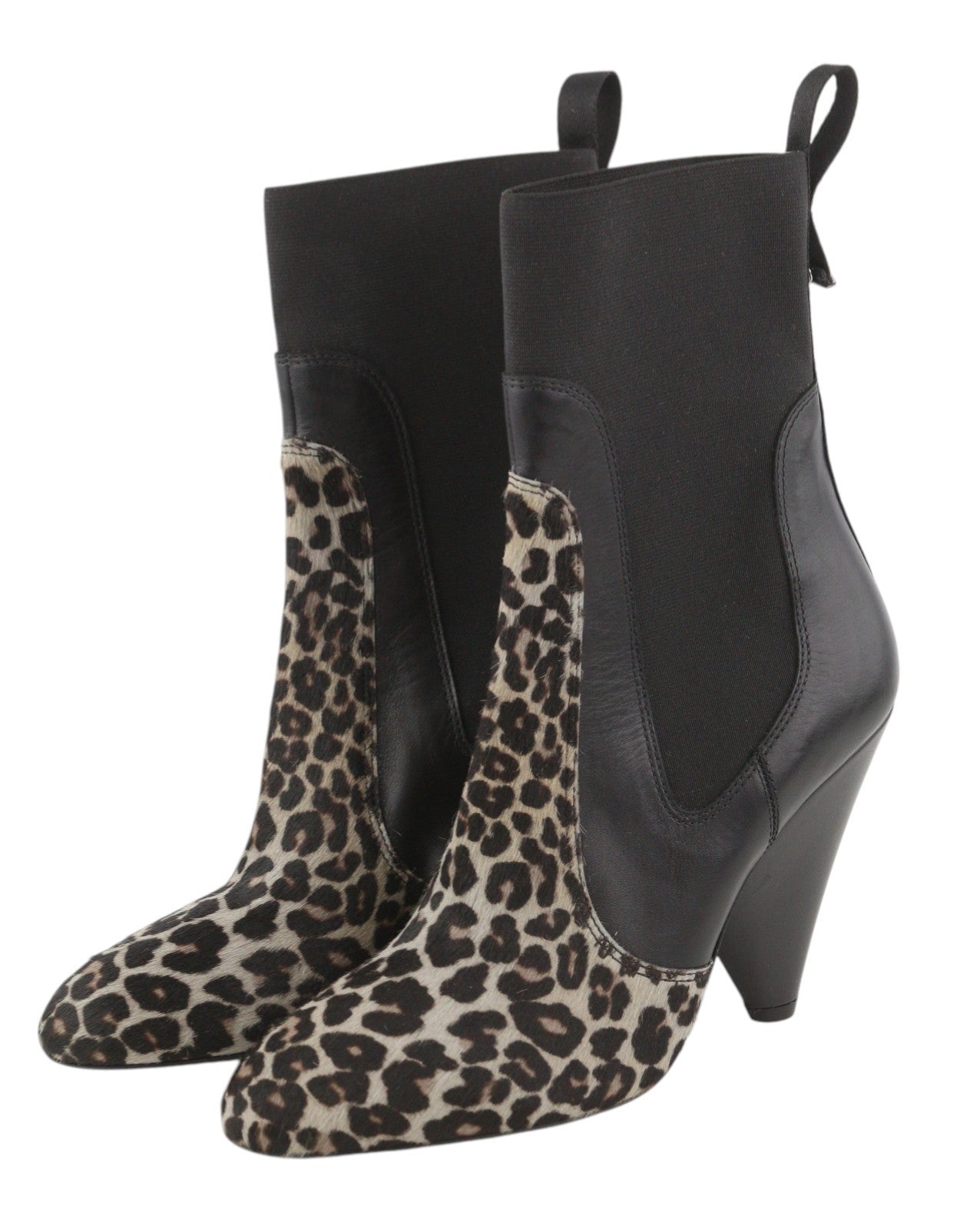EMPORIO ARMANI Women Boots EU37 Black Leather Leopard Heeled Almond Toe Cowboy