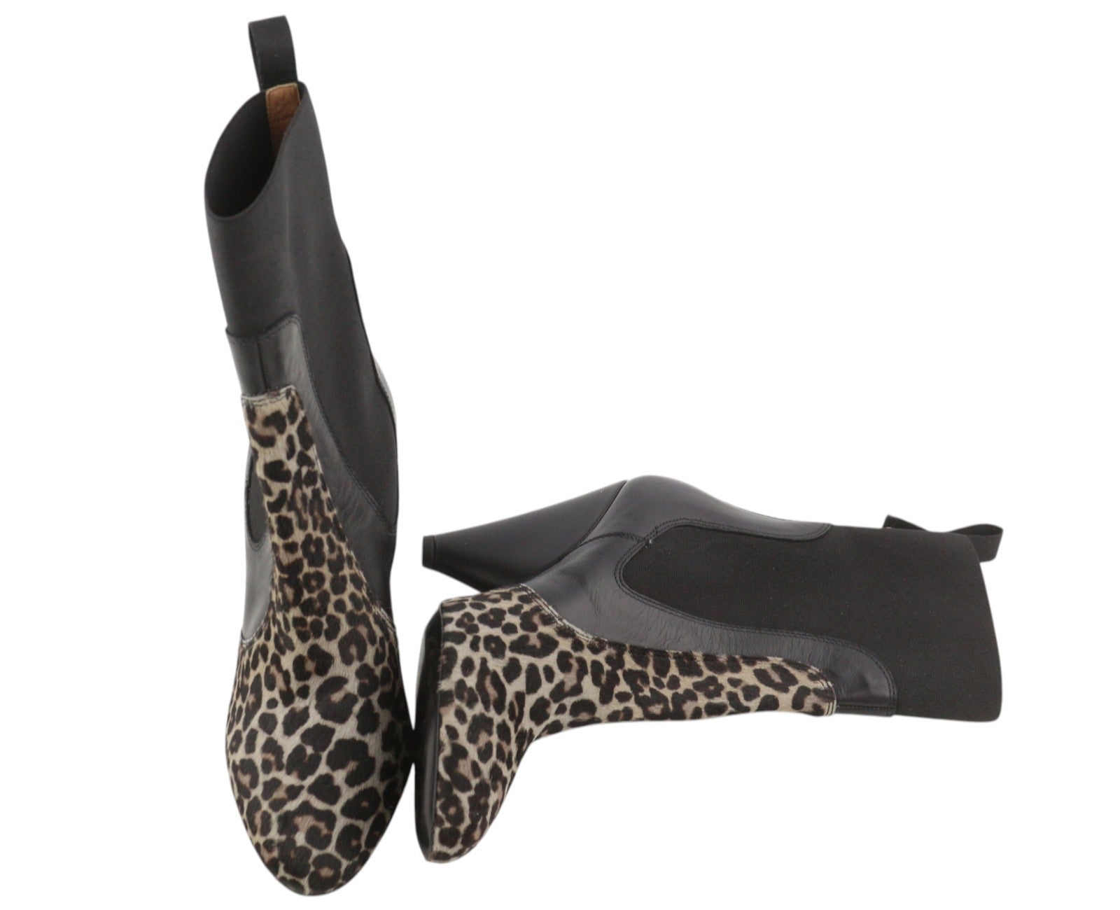 EMPORIO ARMANI Women Boots EU37 Black Leather Leopard Heeled Almond Toe Cowboy