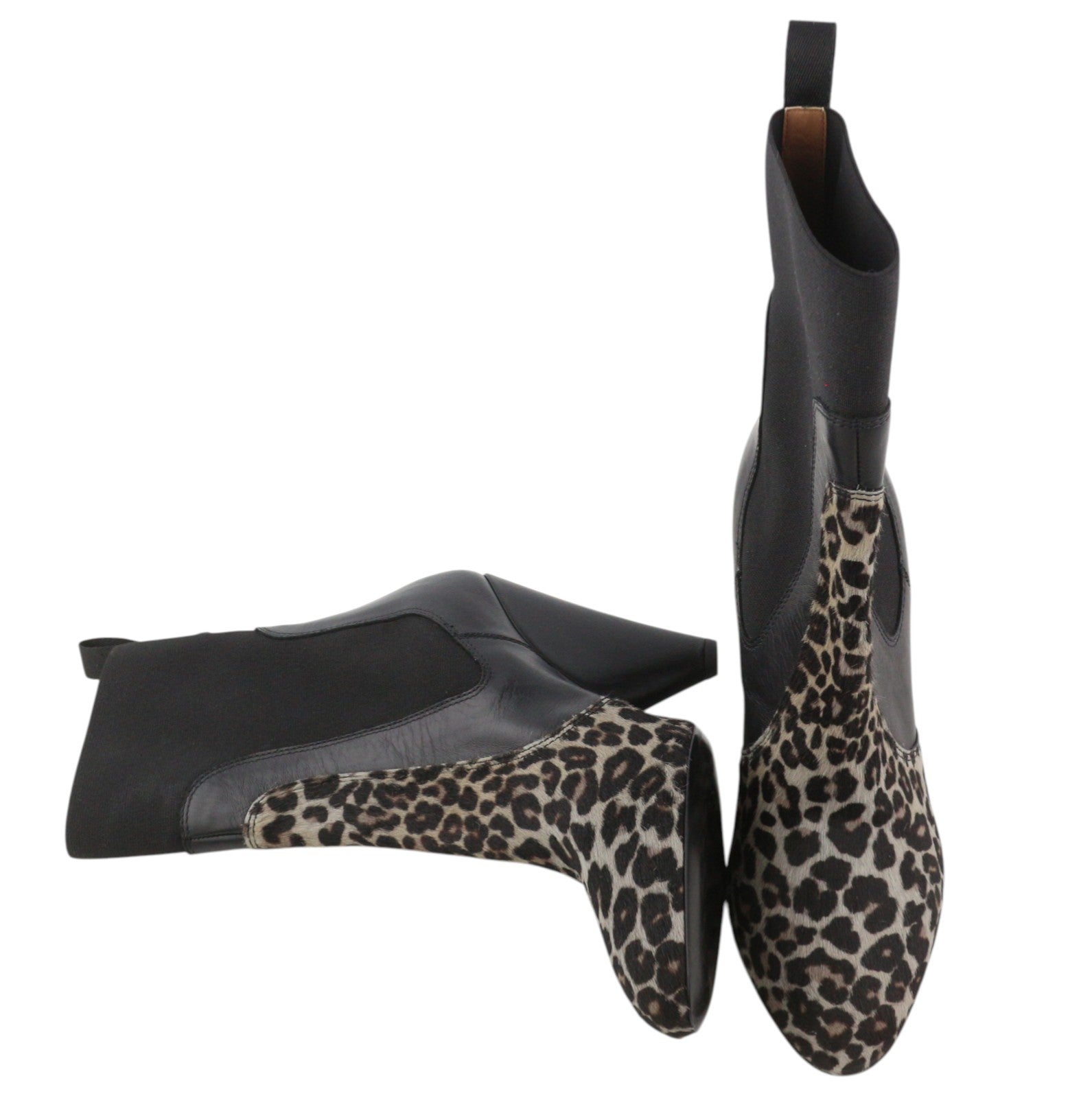 EMPORIO ARMANI Women Boots EU37 Black Leather Leopard Heeled Almond Toe Cowboy