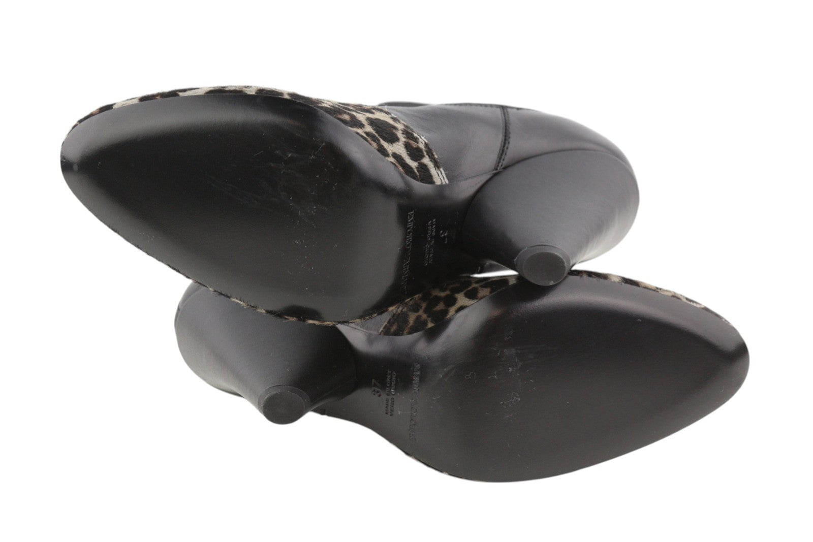 EMPORIO ARMANI Women Boots EU37 Black Leather Leopard Heeled Almond Toe Cowboy