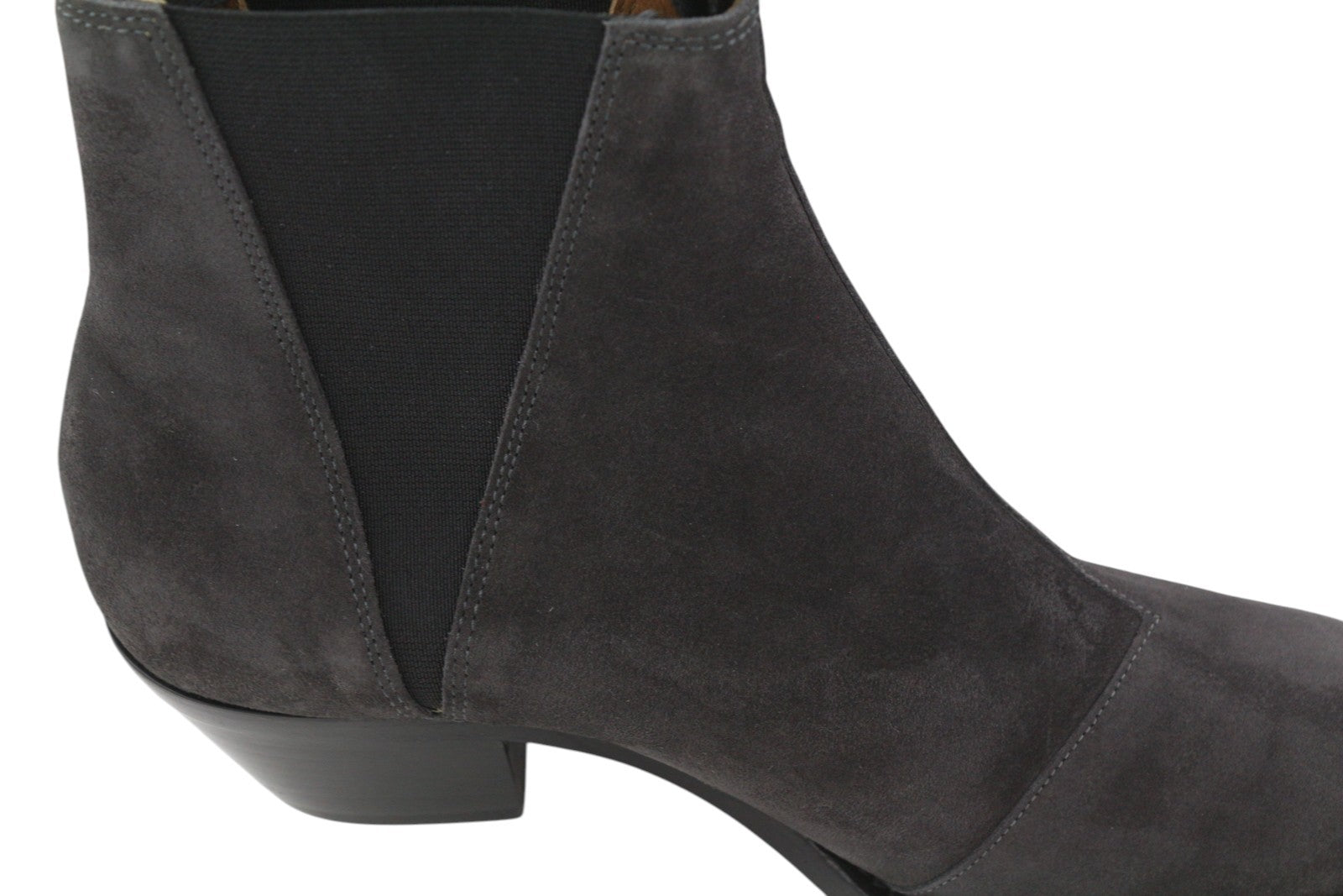 EMPORIO ARMANI Women Boots EU37 Dark Grey Suede Leather Almond Toe Ankle Cowboy