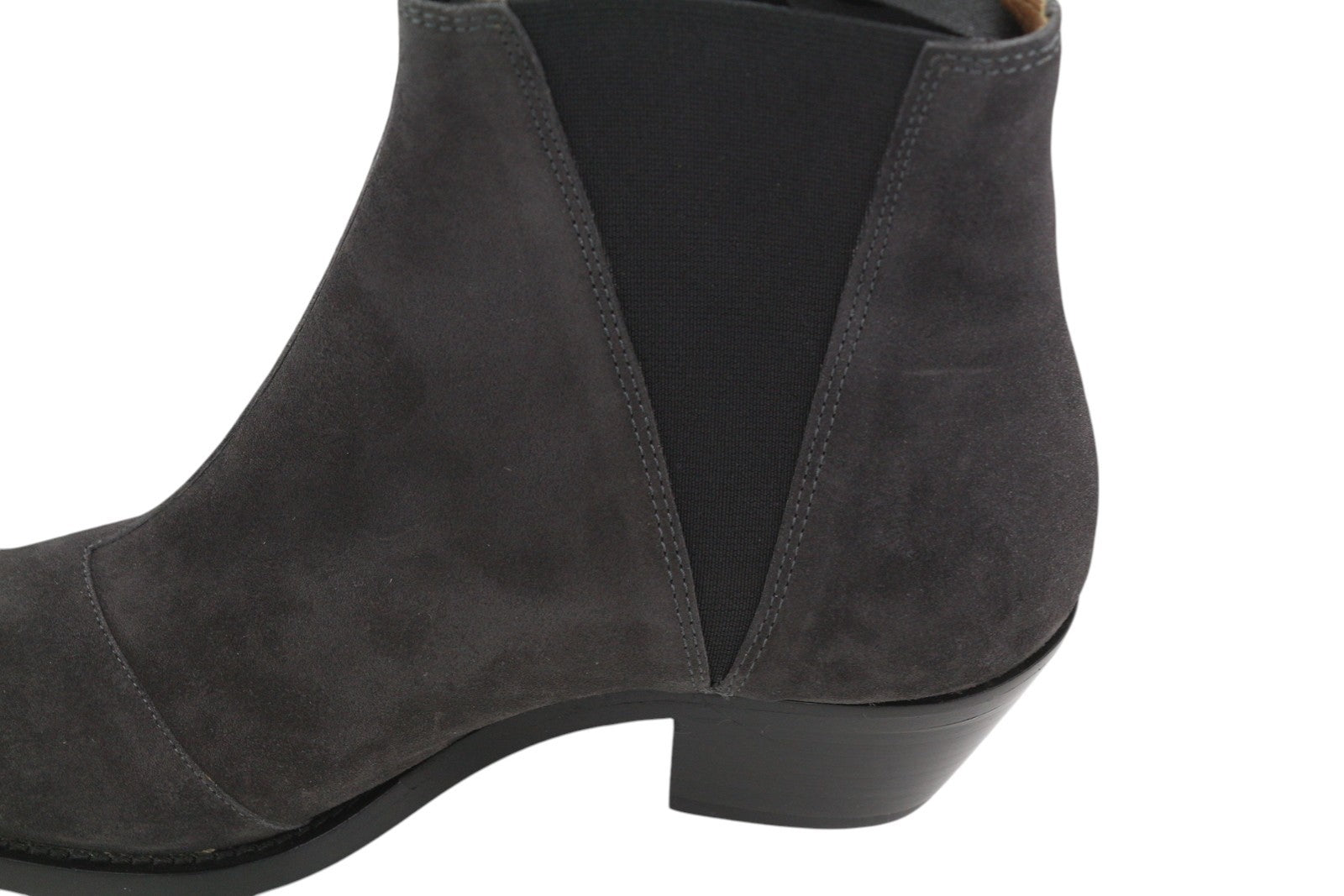 EMPORIO ARMANI Women Boots EU37 Dark Grey Suede Leather Almond Toe Ankle Cowboy