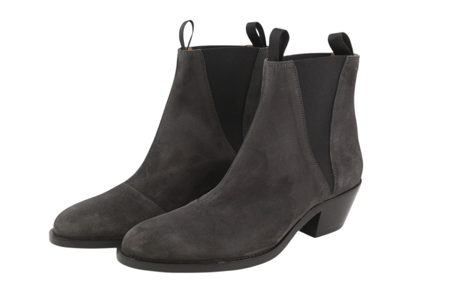 EMPORIO ARMANI Women Boots EU37 Dark Grey Suede Leather Almond Toe Ankle Cowboy