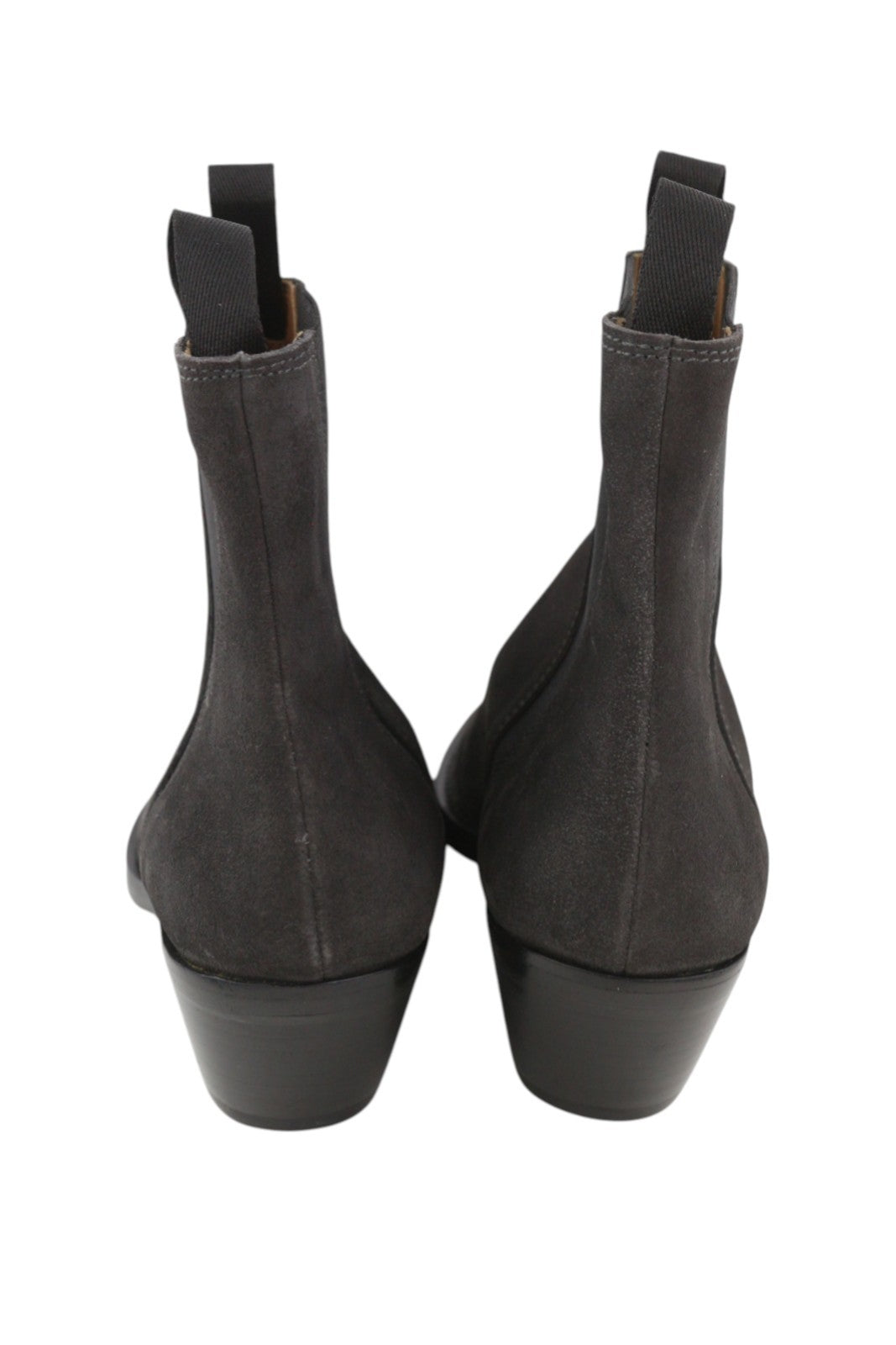 EMPORIO ARMANI Women Boots EU37 Dark Grey Suede Leather Almond Toe Ankle Cowboy