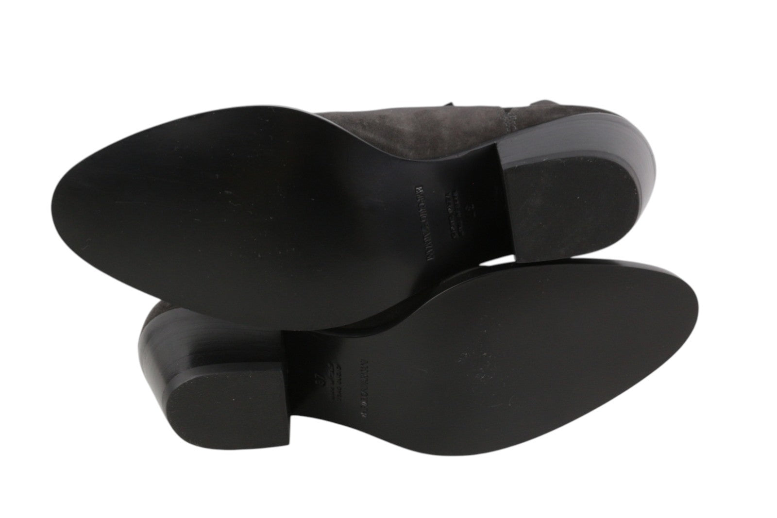 EMPORIO ARMANI Women Boots EU37 Dark Grey Suede Leather Almond Toe Ankle Cowboy