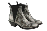 EMPORIO ARMANI Women Boots EU37 Grey Leather Textured Almond Toe Cowboy Ankle