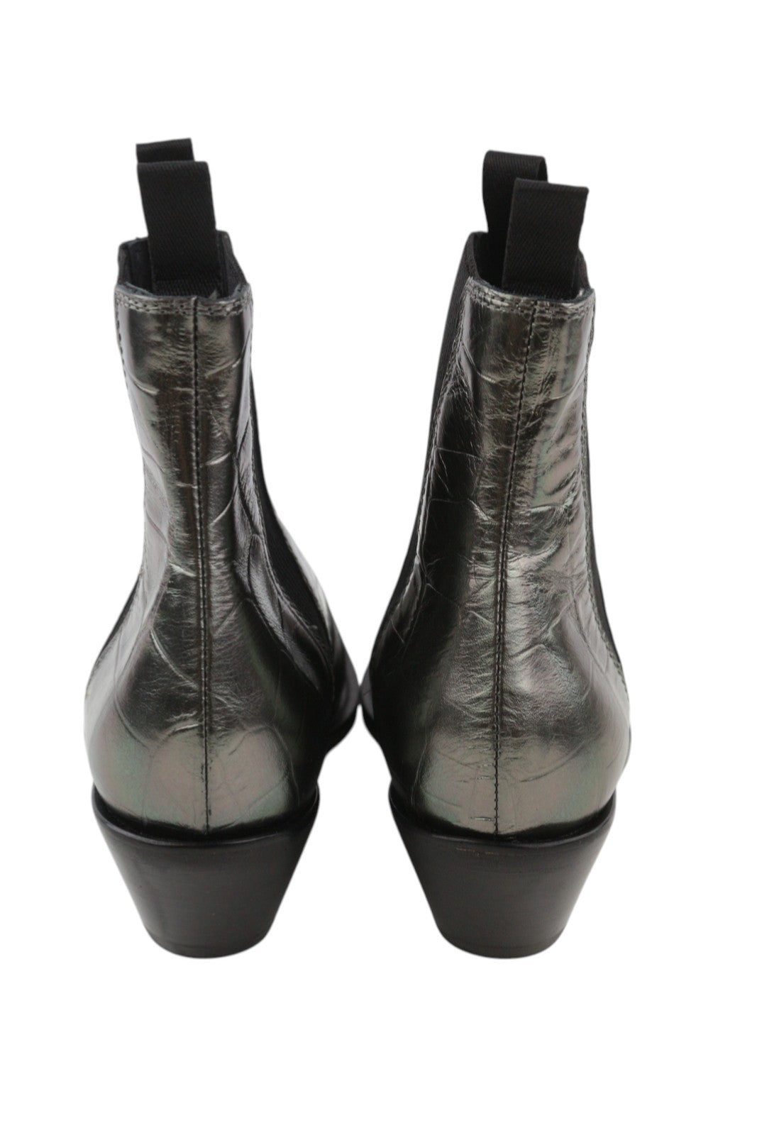 EMPORIO ARMANI Women Boots EU37 Grey Leather Textured Almond Toe Cowboy Ankle