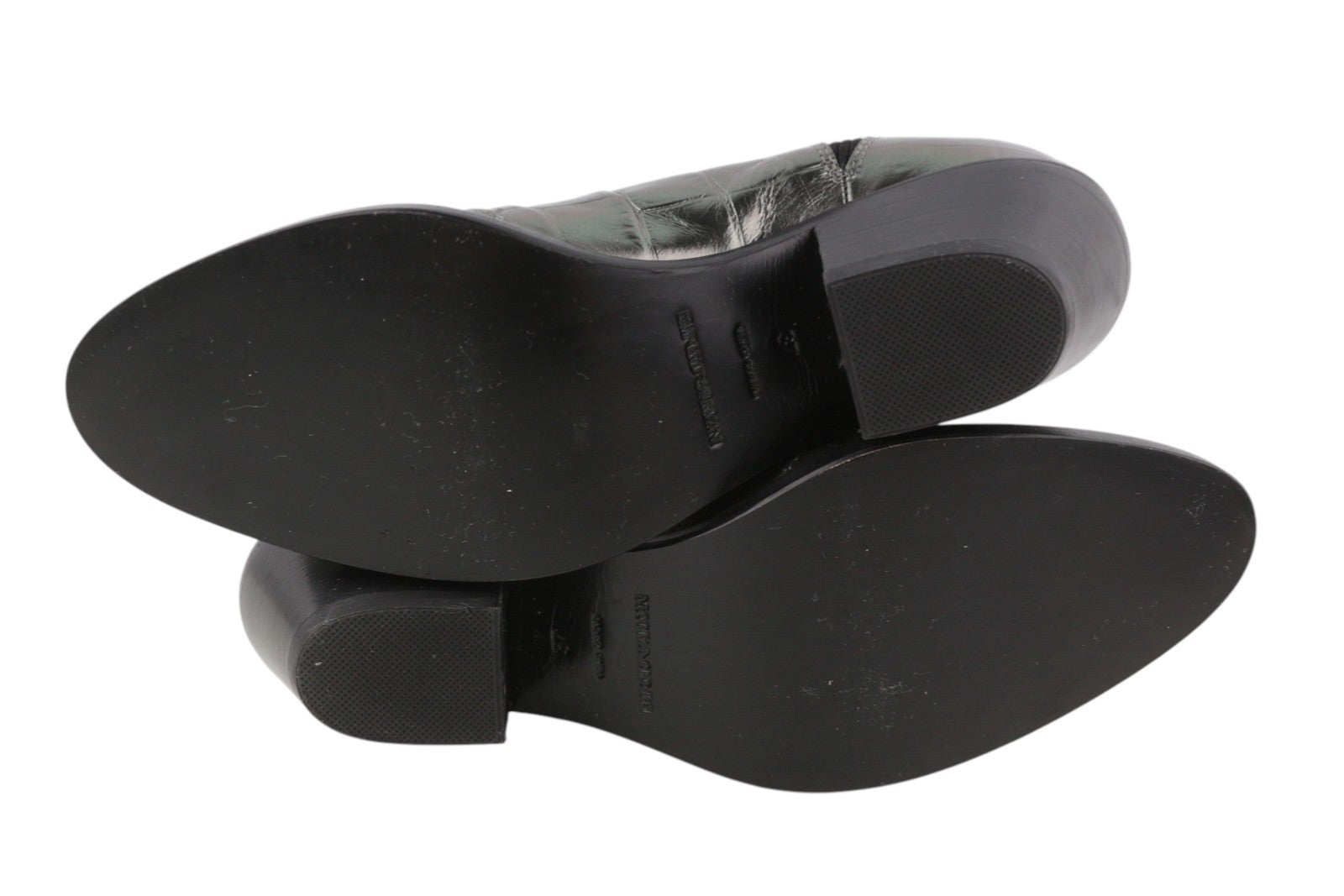 EMPORIO ARMANI Women Boots EU37 Grey Leather Textured Almond Toe Cowboy Ankle