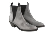 EMPORIO ARMANI Women Boots EU37 Grey Leather Patterned Almond Toe Cowboy Ankle