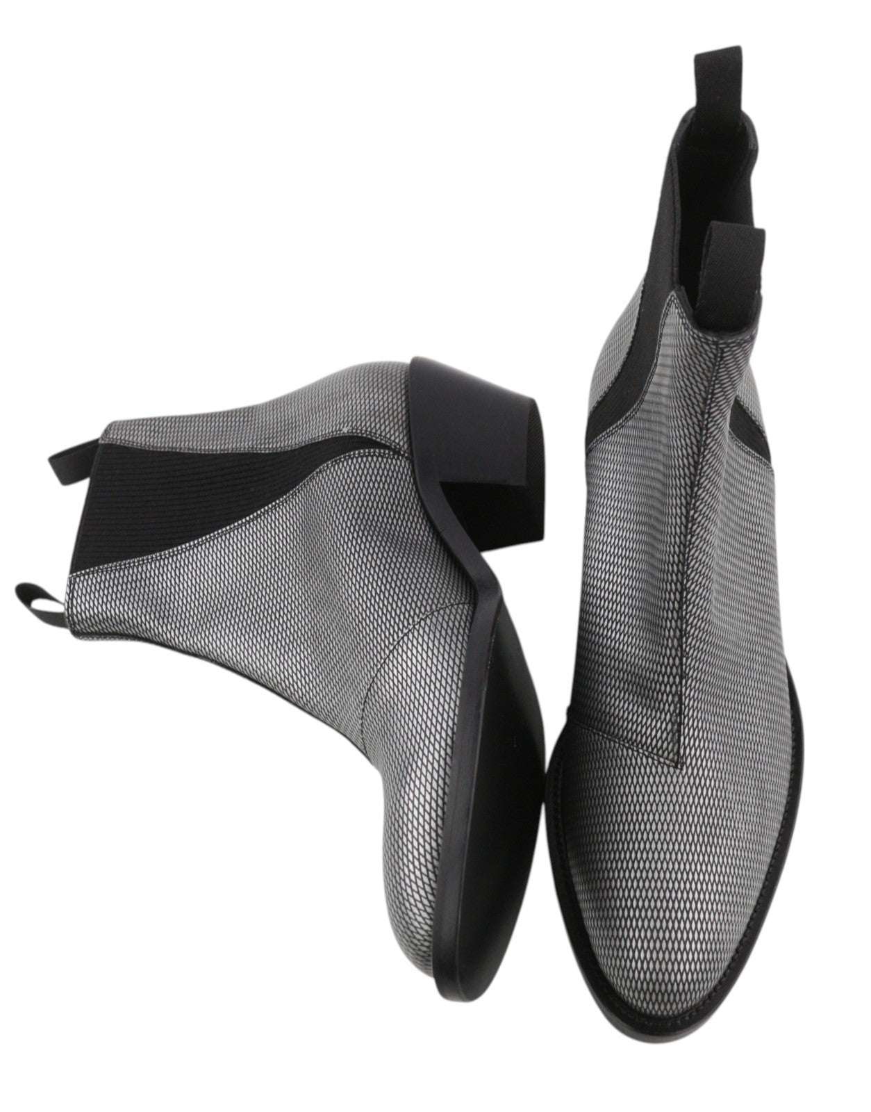 EMPORIO ARMANI Women Boots EU37 Grey Leather Patterned Almond Toe Cowboy Ankle