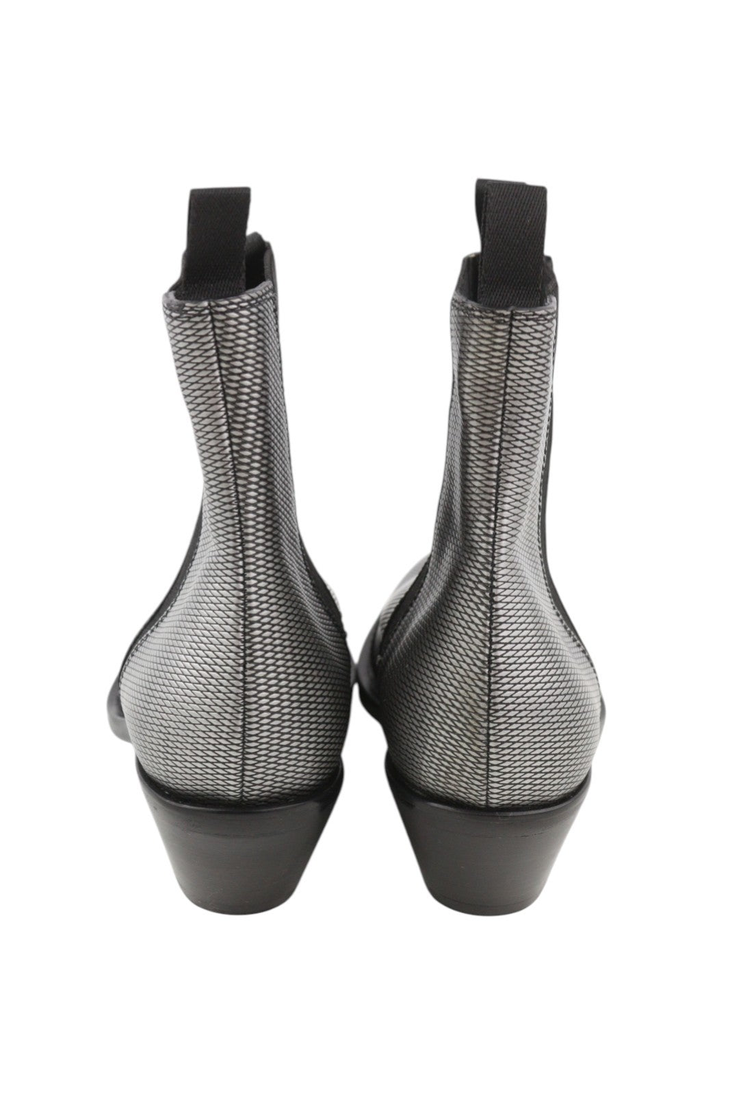 EMPORIO ARMANI Women Boots EU37 Grey Leather Patterned Almond Toe Cowboy Ankle