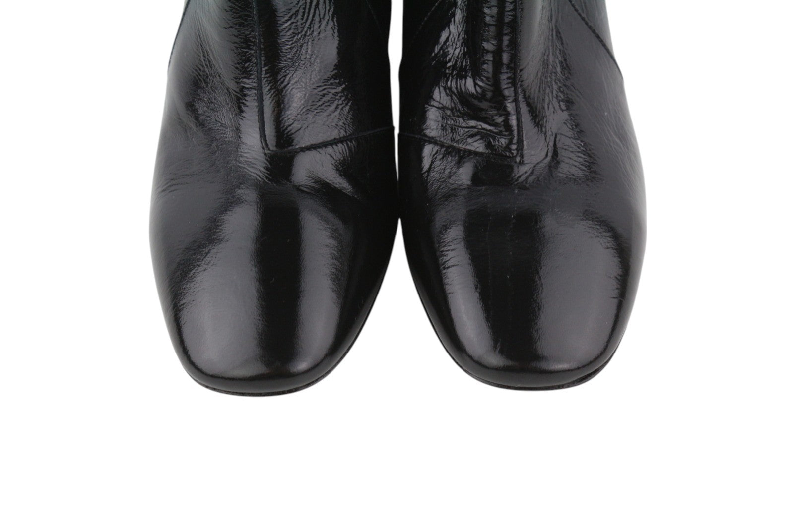 EMPORIO ARMANI Women Boots EU37 Black Patent Shiny Leather Heeled Zipper Ankle