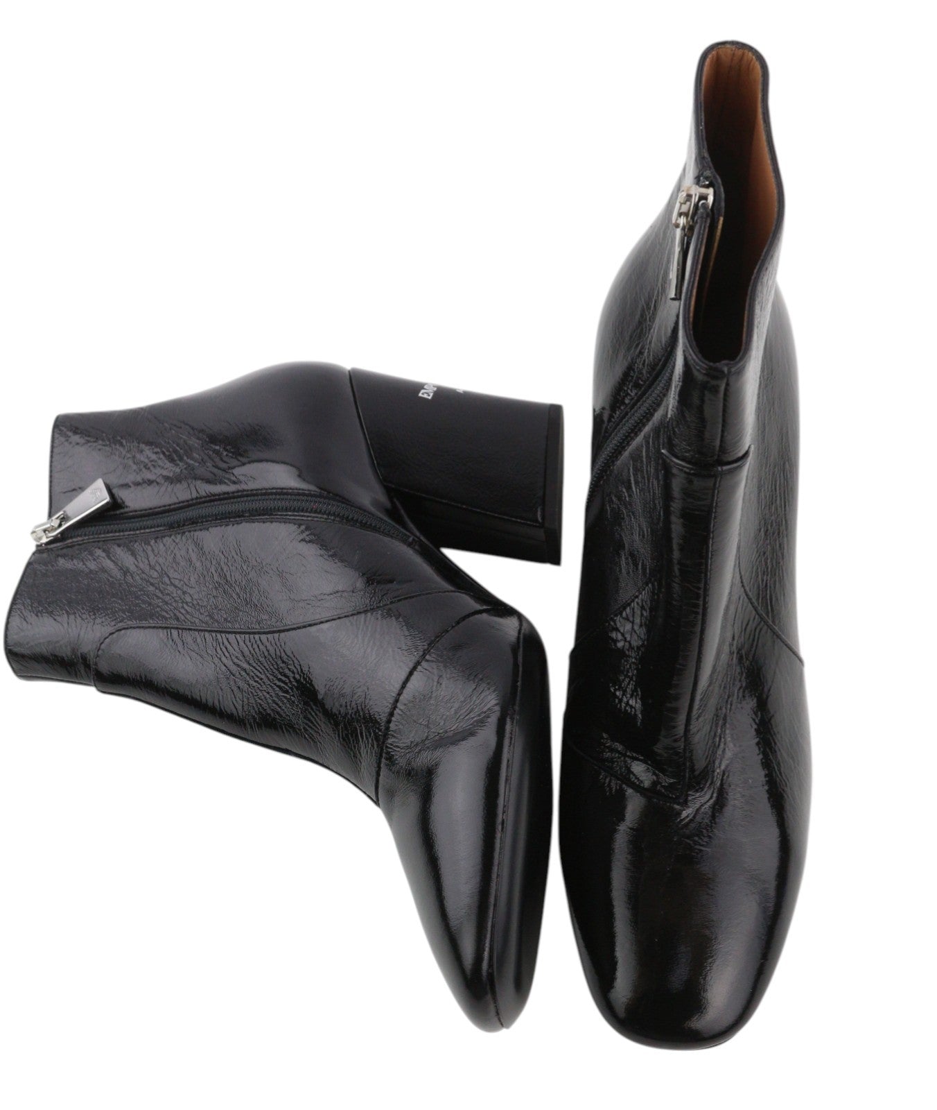 EMPORIO ARMANI Women Boots EU37 Black Patent Shiny Leather Heeled Zipper Ankle
