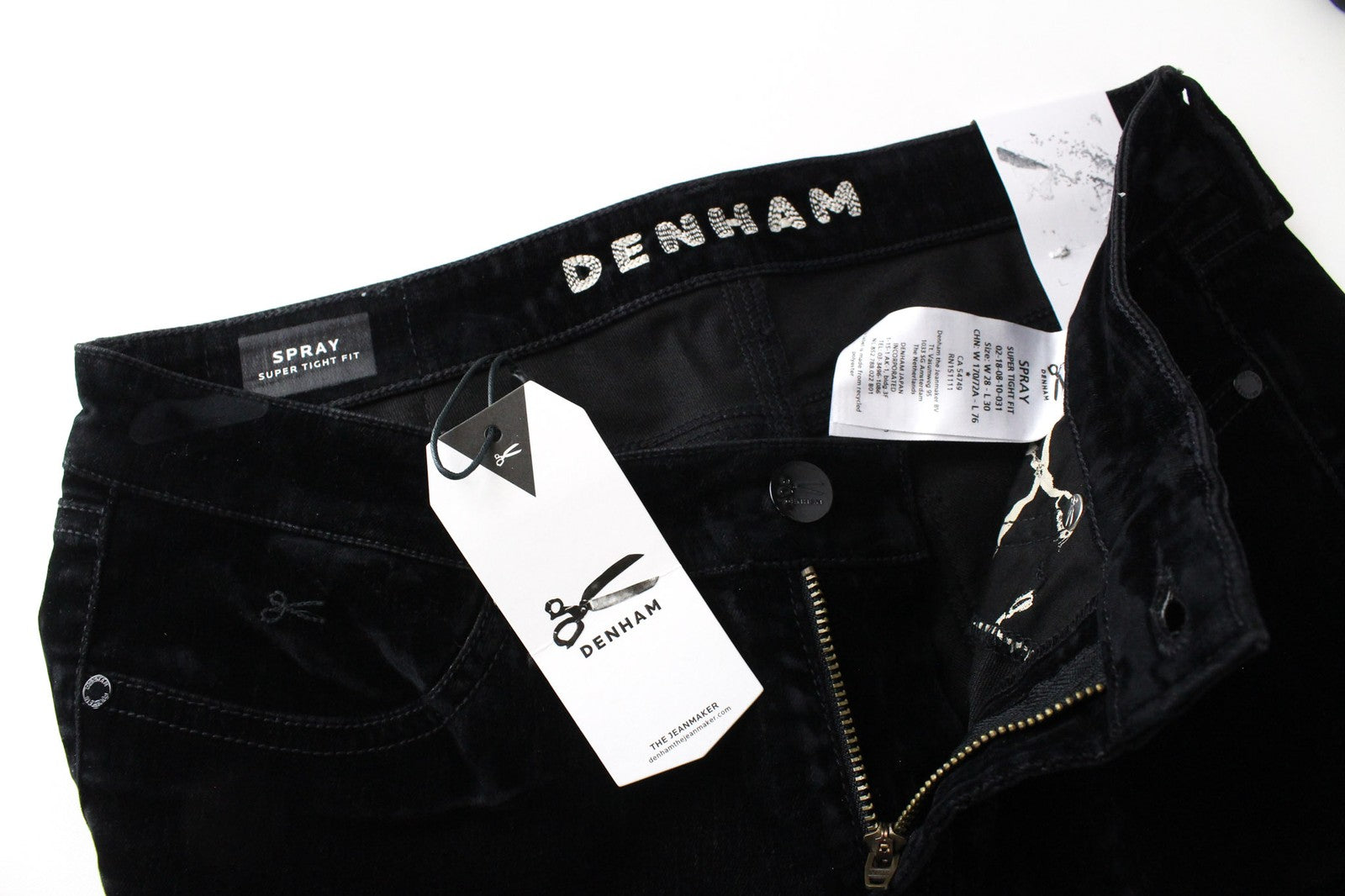 DENHAM Spray W28/L30 Women's Super Tight Velvet Cotton Black Trousers