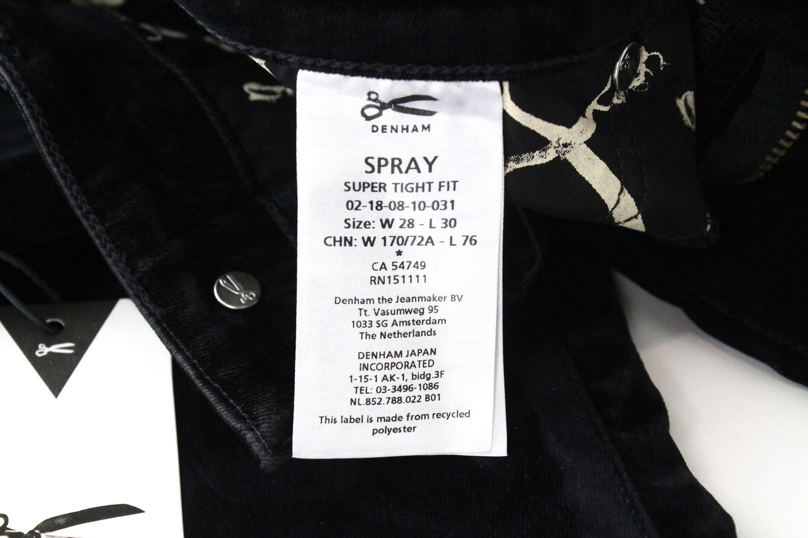 DENHAM Spray W28/L30 Women's Super Tight Velvet Cotton Black Trousers