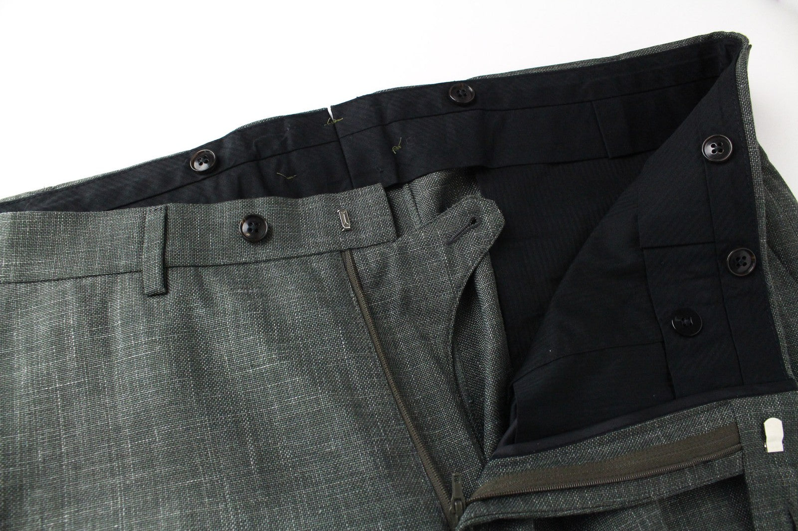 SUITSUPPLY Brescia Trousers UK42S Men's Green Pleated Wool Silk Linen