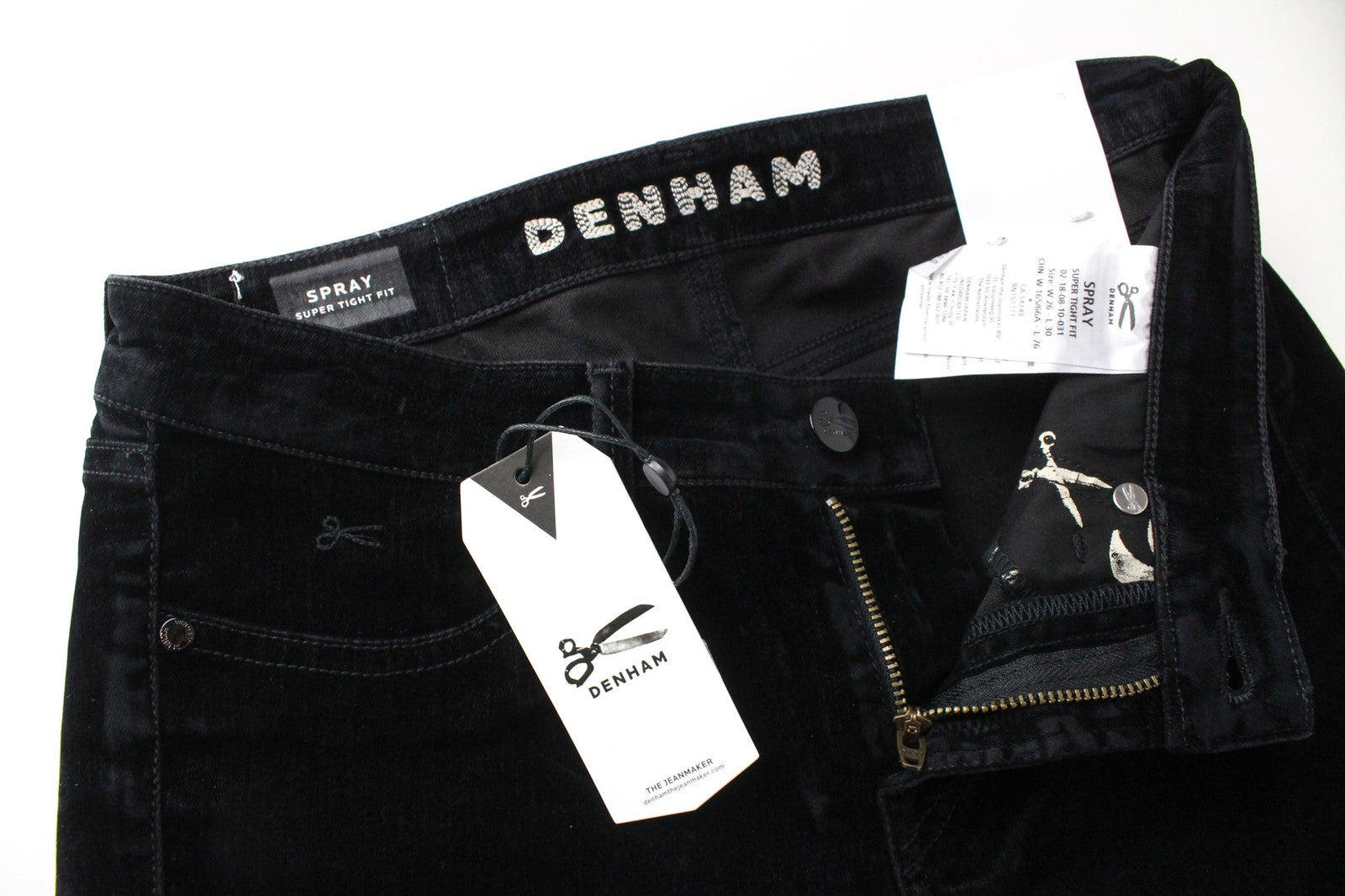 DENHAM Spray W26/L30 Women's Trousers Tight Fit Black Velvet Cotton