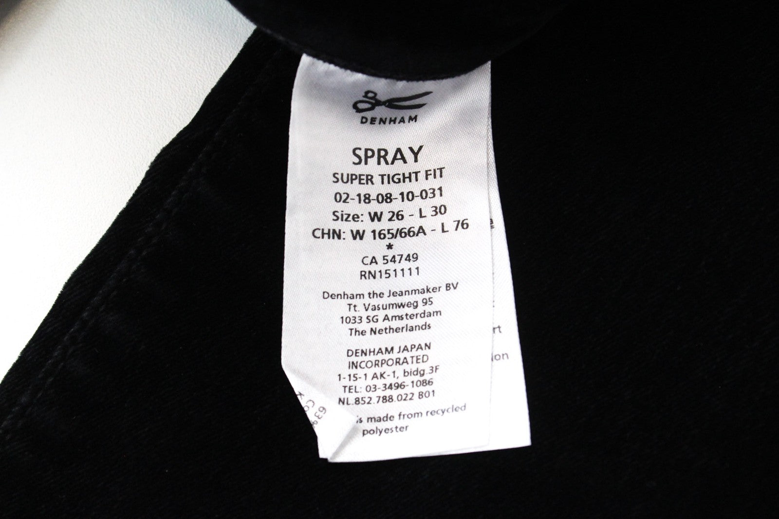 DENHAM Spray W26/L30 Women's Trousers Tight Fit Black Velvet Cotton