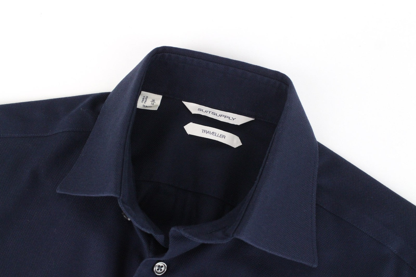 SUITSUPPLY Traveller Men's Shirt 36/14 Slim Navy Cotton Long Sleeve