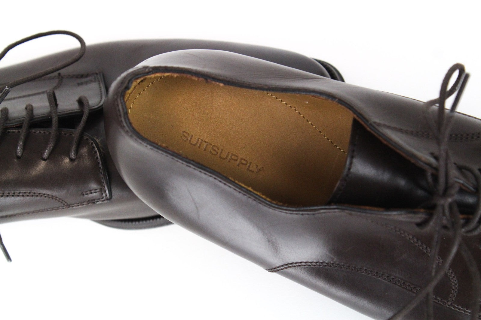 SUITSUPPLY Men's EU41 Brown Leather Low-Top Lace-Up Shoes Formal Look