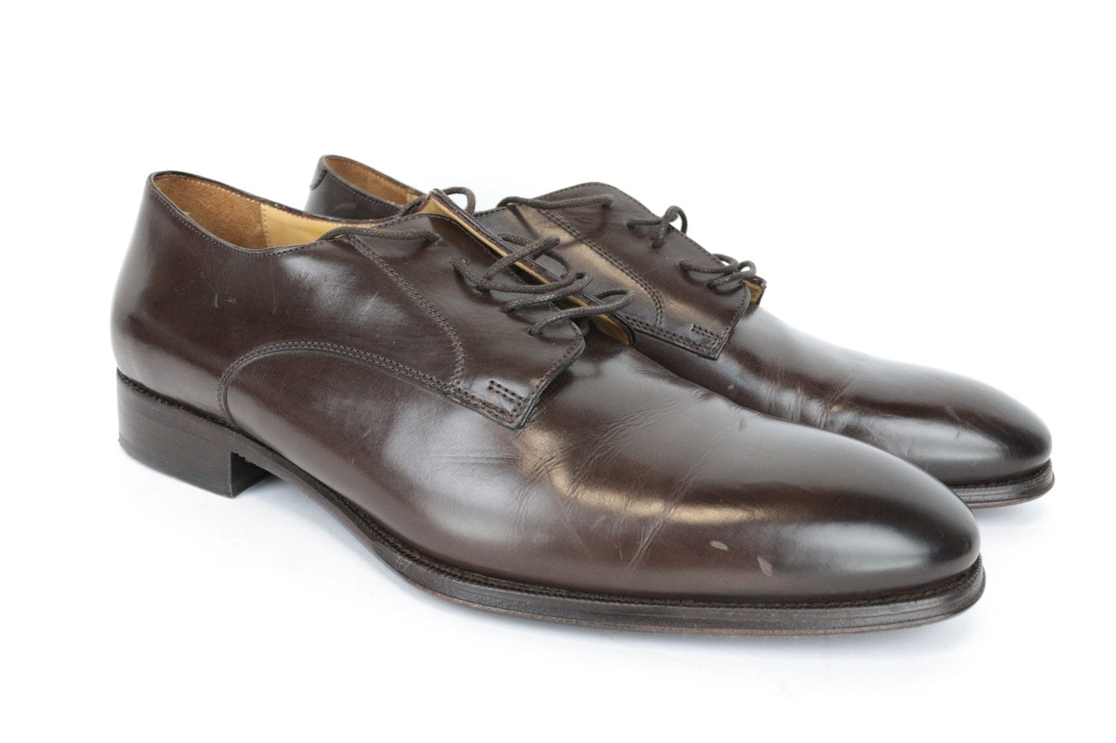SUITSUPPLY Men's EU44 Brown Lace-Up Derby Shoes Calf Leather Formal