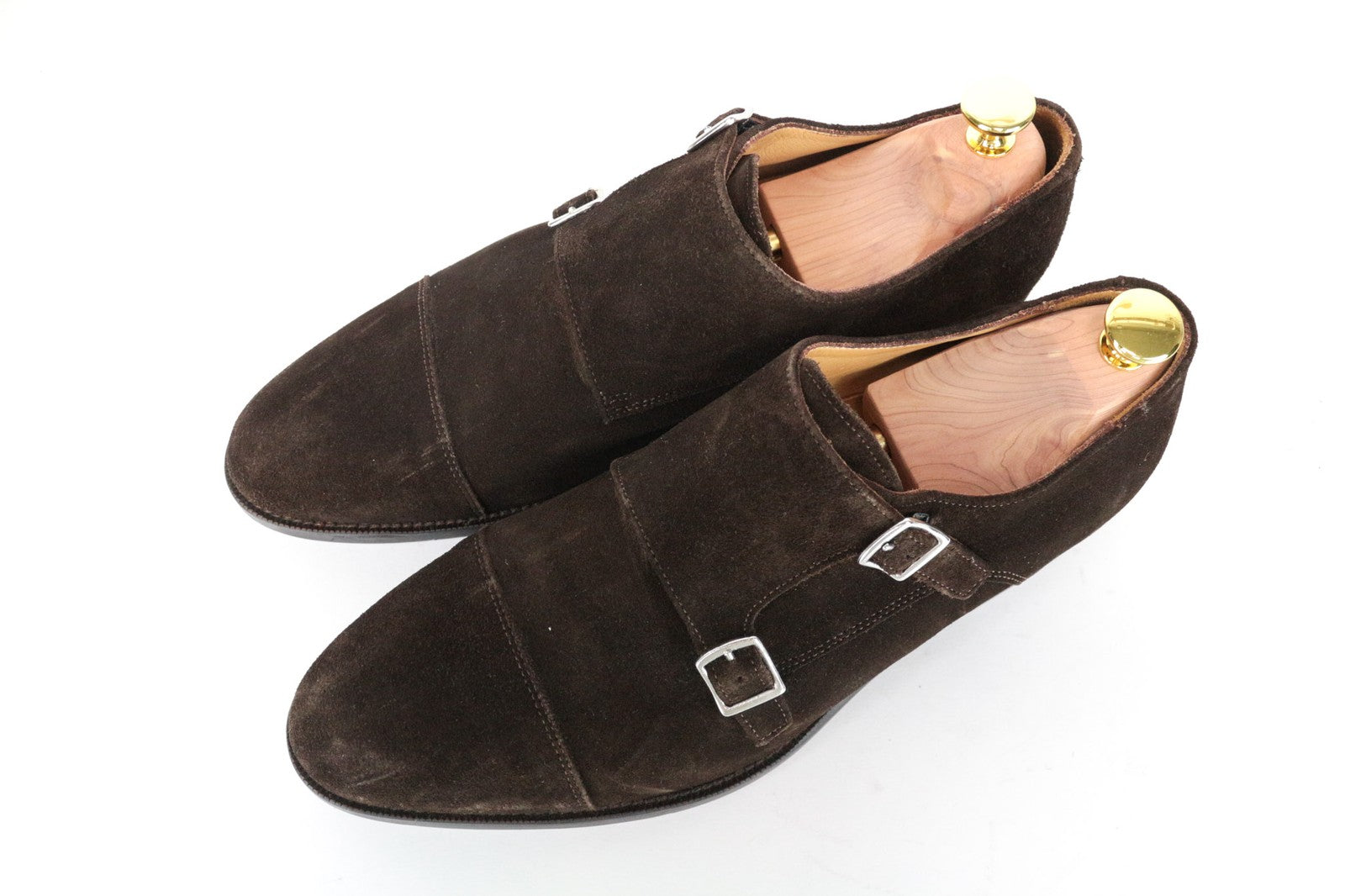SUITSUPPLY Men's Shoes EU43.5 Brown Suede Leather Double Monk Strap