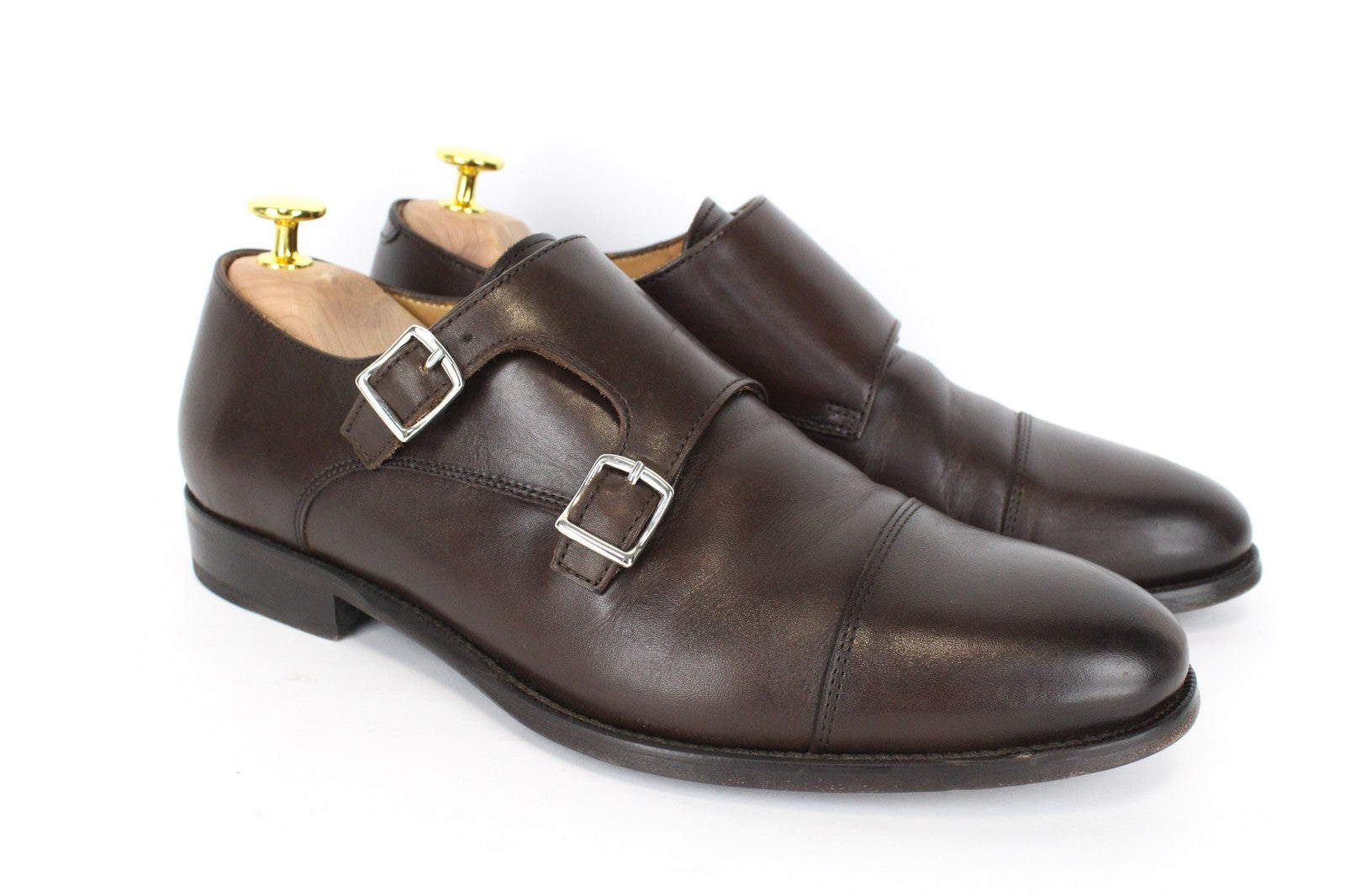 SUITSUPPLY Men's EU40.5 Brown Leather Double Buckle Smart Dress Shoes