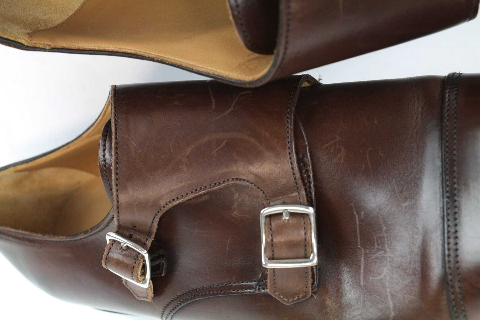 SUITSUPPLY Men's Shoes EU44 Brown Leather Buckle Low-Top Dressy Casual Pair