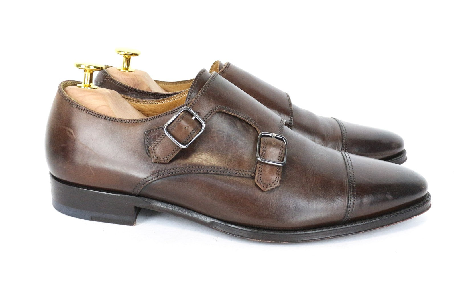 SUITSUPPLY Men's Shoes EU40.5 Brown Leather Double-Buckle Formal Classic