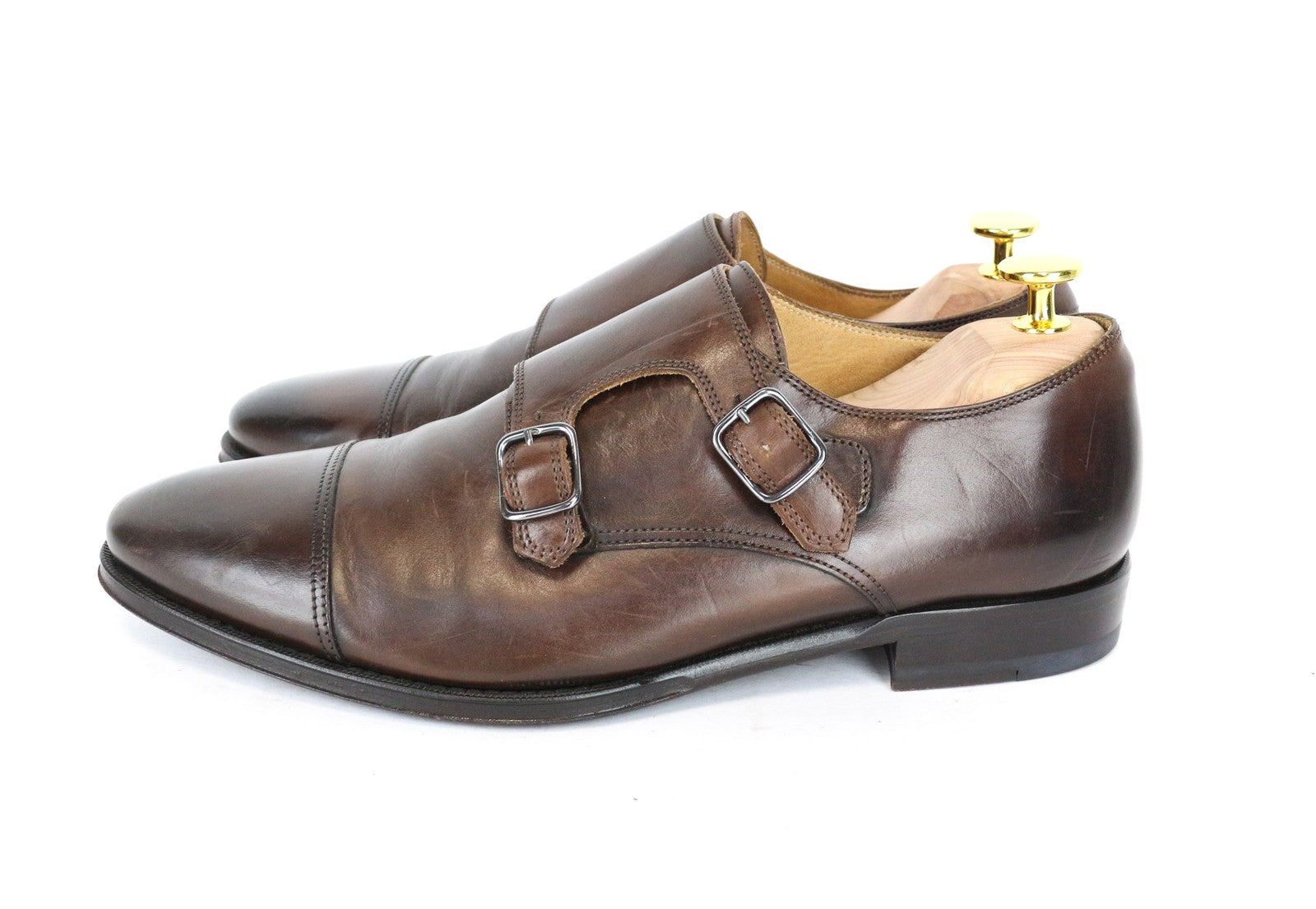 SUITSUPPLY Men's Shoes EU40.5 Brown Leather Double-Buckle Formal Classic