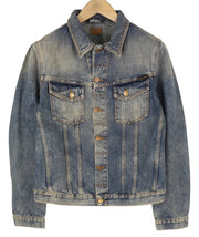 NUDIE JEANS Billy Men Jacket M Shimmering Indigo Washed Ripped Distress Logo