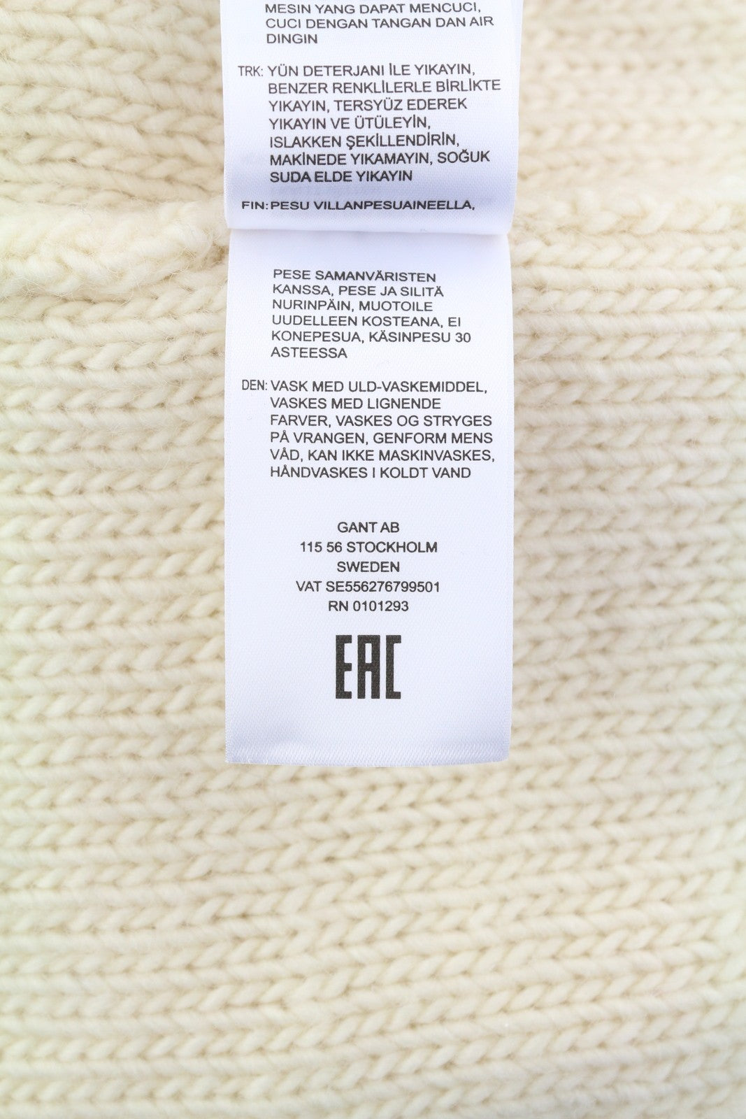 GANT Fringe Cable Turtle Women Jumper L Cream Wool Blend Tight-Knit Pullover