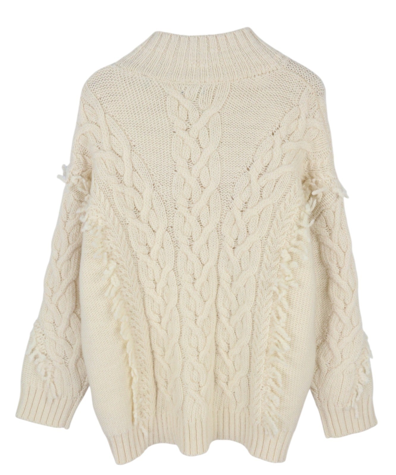 GANT Fringe Cable Turtle Women Jumper L Cream Wool Blend Tight-Knit Pullover