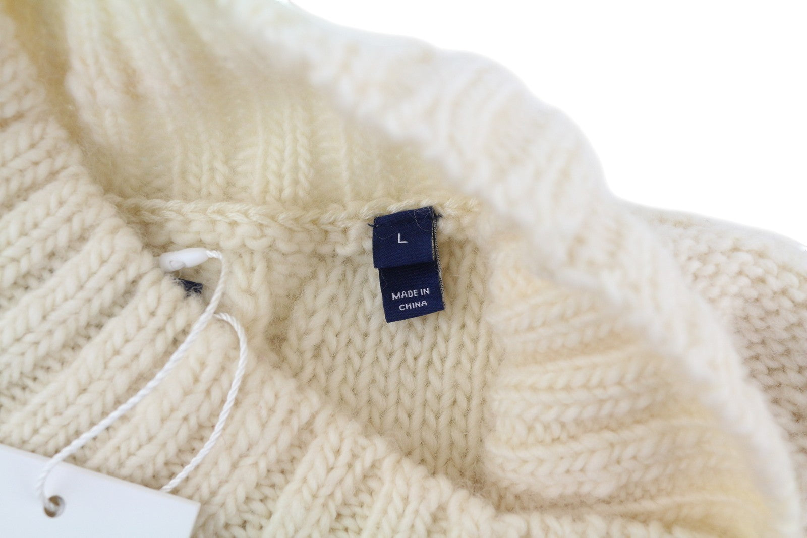 GANT Fringe Cable Turtle Women Jumper L Cream Wool Blend Tight-Knit Pullover