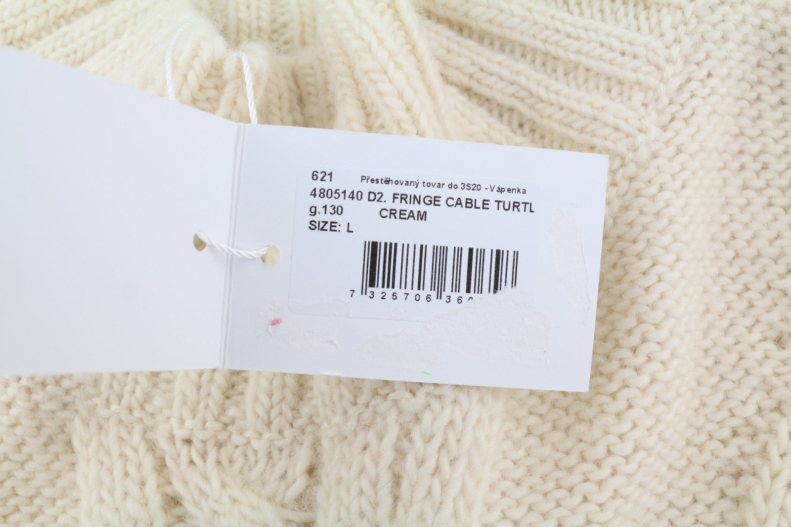 GANT Fringe Cable Turtle Women Jumper L Cream Wool Blend Tight-Knit Pullover