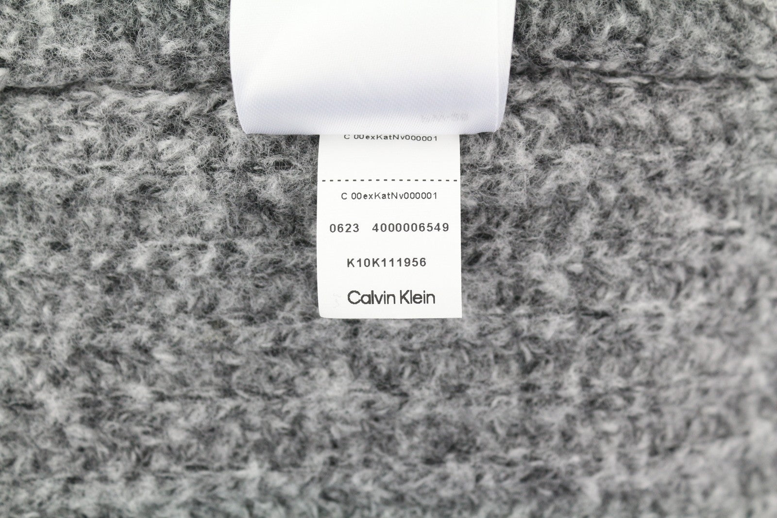 CALVIN KLEIN Men Jumper M Grey Wool Blend Tight-Knit Mock Neck Logo Pullover