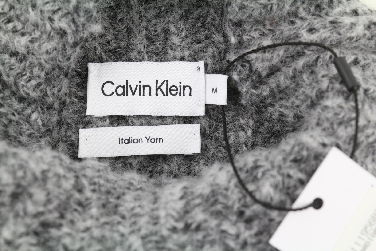 CALVIN KLEIN Men Jumper M Grey Wool Blend Tight-Knit Mock Neck Logo Pullover