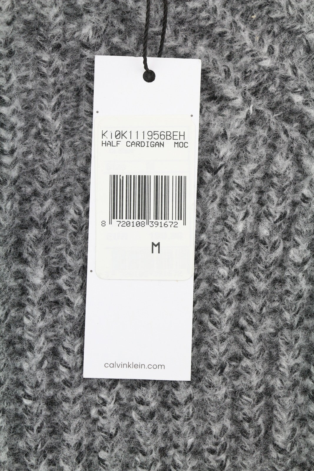 CALVIN KLEIN Men Jumper M Grey Wool Blend Tight-Knit Mock Neck Logo Pullover