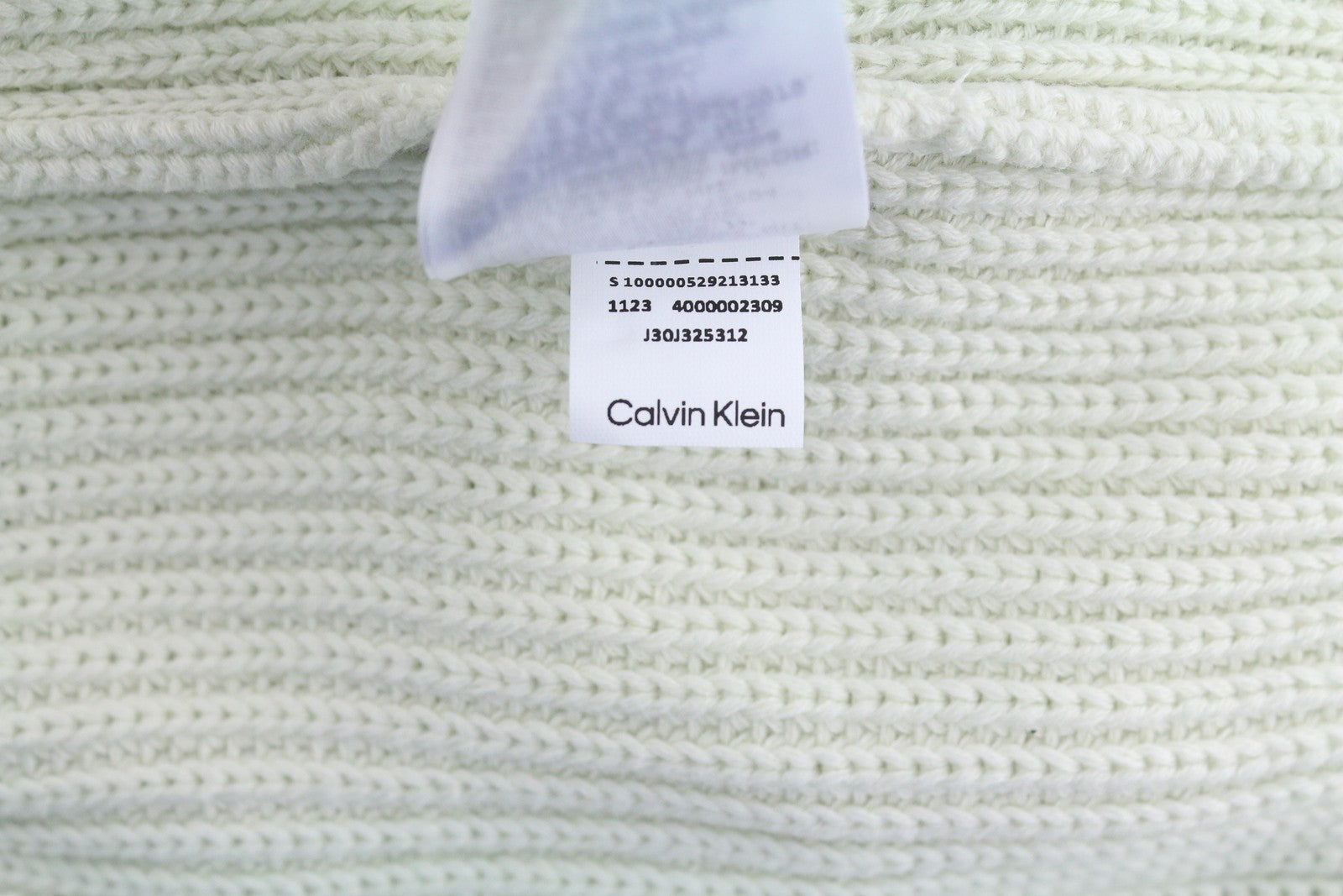 CALVIN KLEIN Stitch Blocking Men Jumper L Off White Stripe Knit Crew Pullover