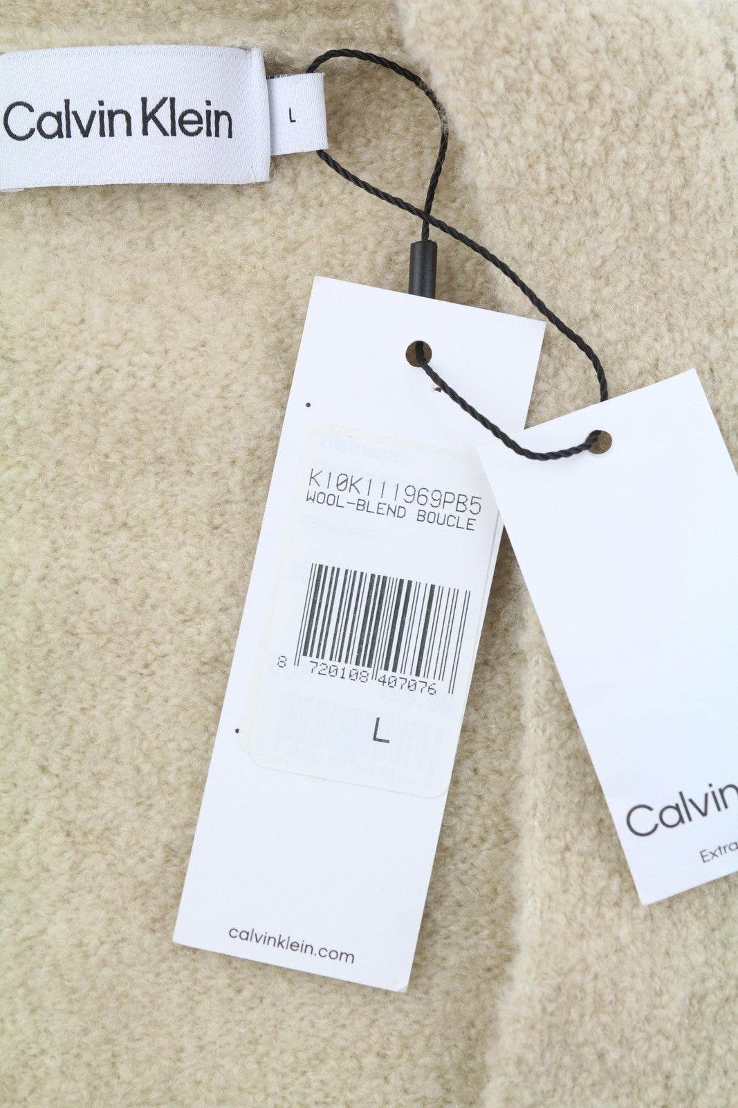 CALVIN KLEIN Wool Blend Boucle Men Jumper L Wool Blend Teddy Cardigan RRP€199