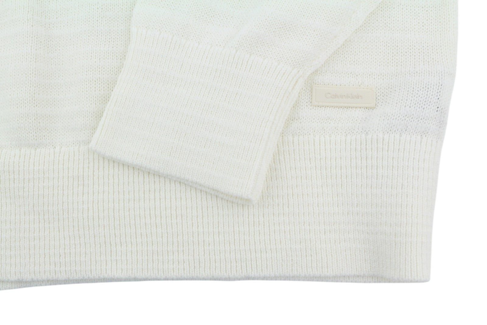 CALVIN KLEIN Tape Yarn Vn Men Jumper S White Textured Knitted V-Neck Pullover