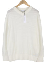 CALVIN KLEIN Tape Yarn Vn Men Jumper M White Textured Knitted V-Neck Pullover