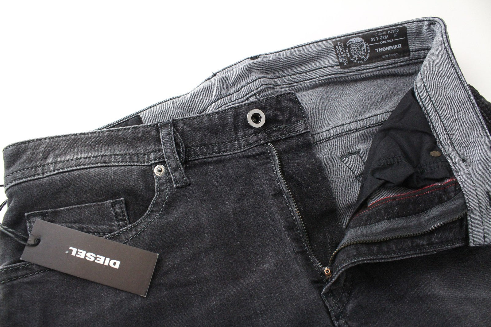 DIESEL Thommer 0687J Men's Jeans W32/L30 Slim Skinny Grey Cotton Washed