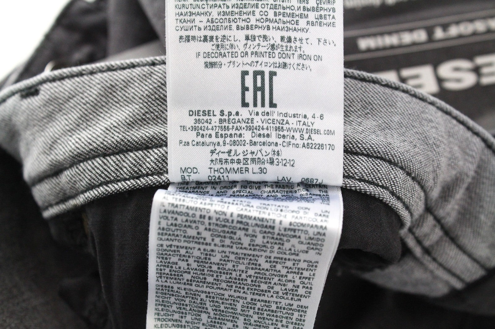 DIESEL Thommer 0687J Men's Jeans W32/L30 Slim Skinny Grey Cotton Washed