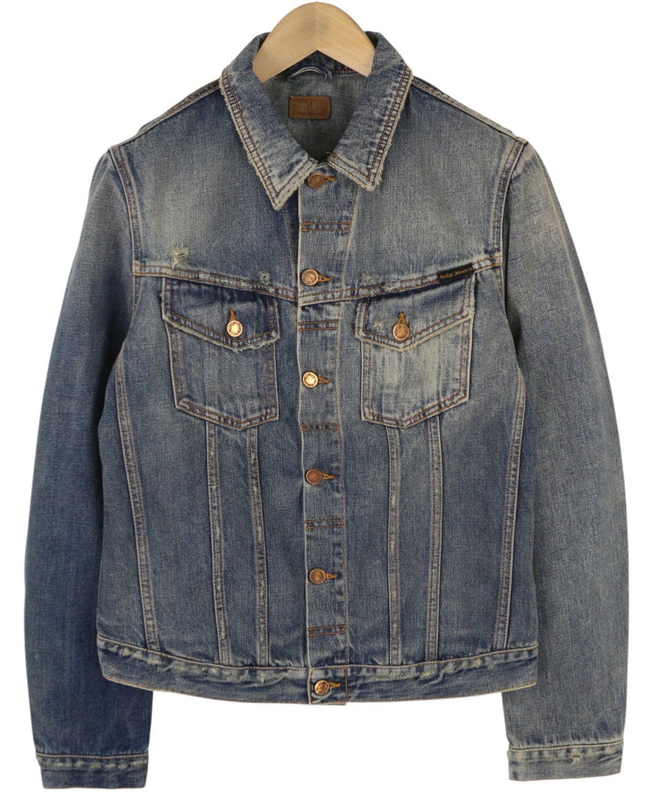 NUDIE JEANS Billy vyriška striukė M Shimmering Indigo Faded Ripped Distress Blue 