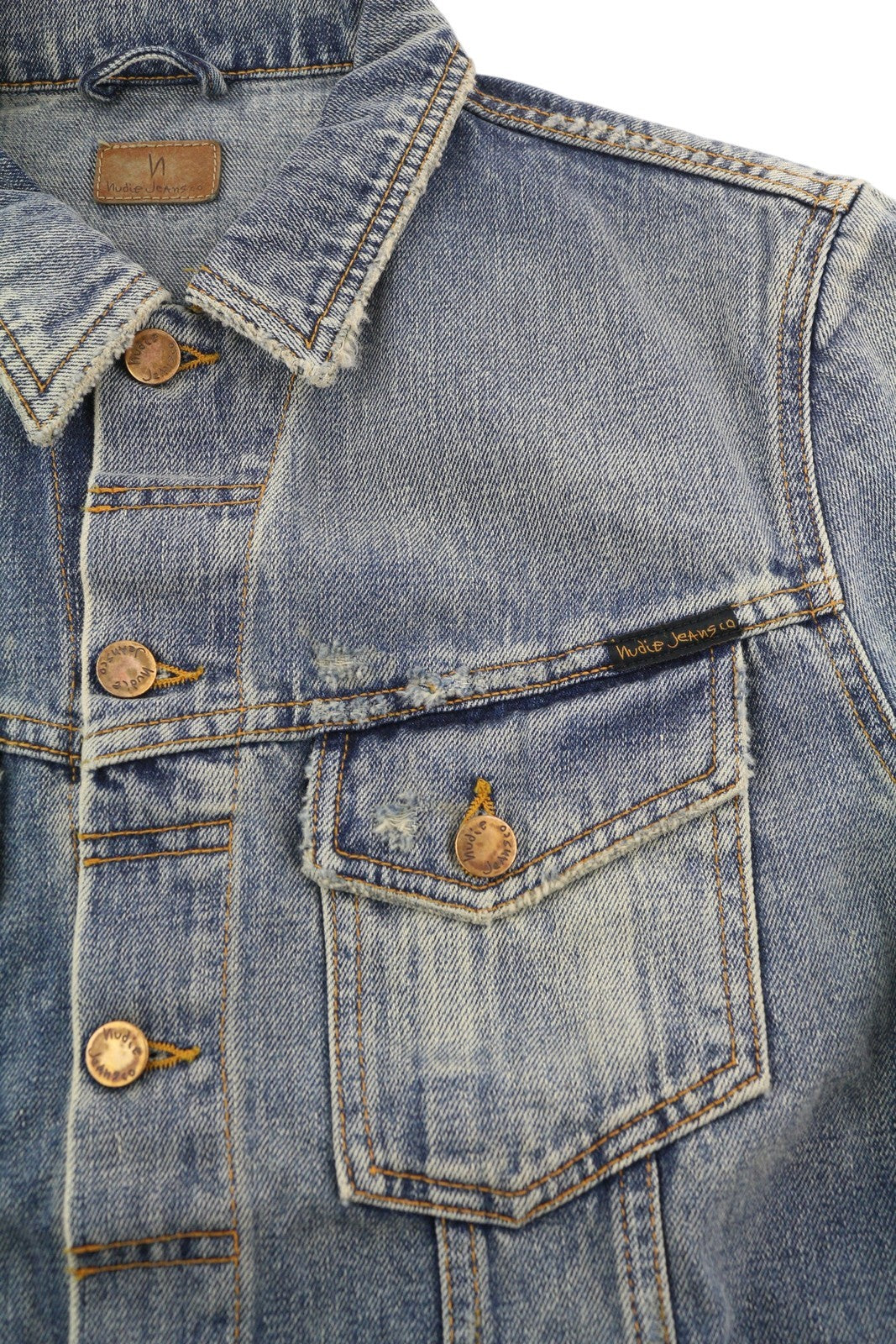 NUDIE JEANS Billy vyriška striukė M Shimmering Indigo Faded Ripped Distress Blue 