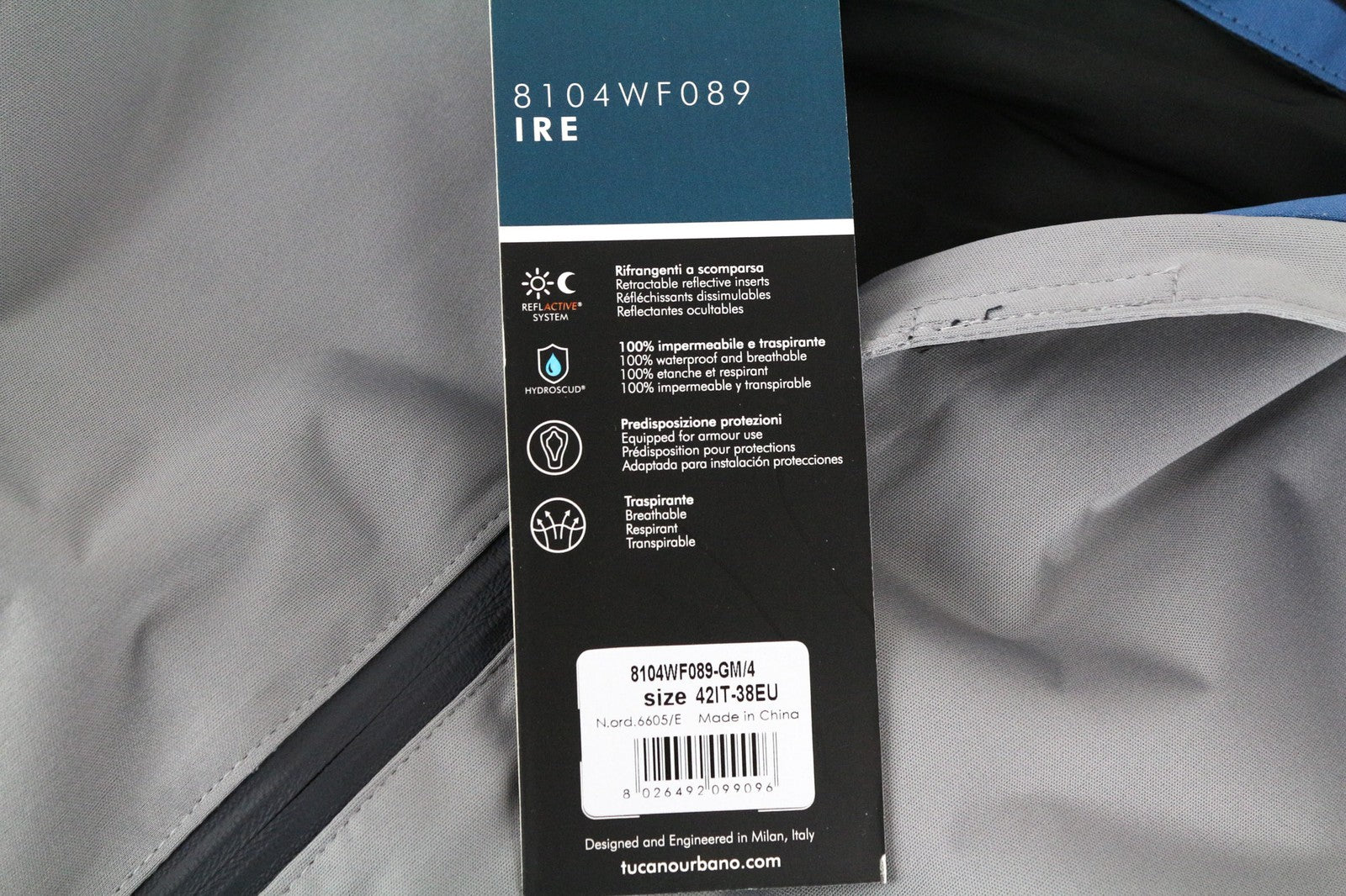 TUCANO URBANO Ire Women's M Grey Zipped Hooded Breathable Waterproof Jacket