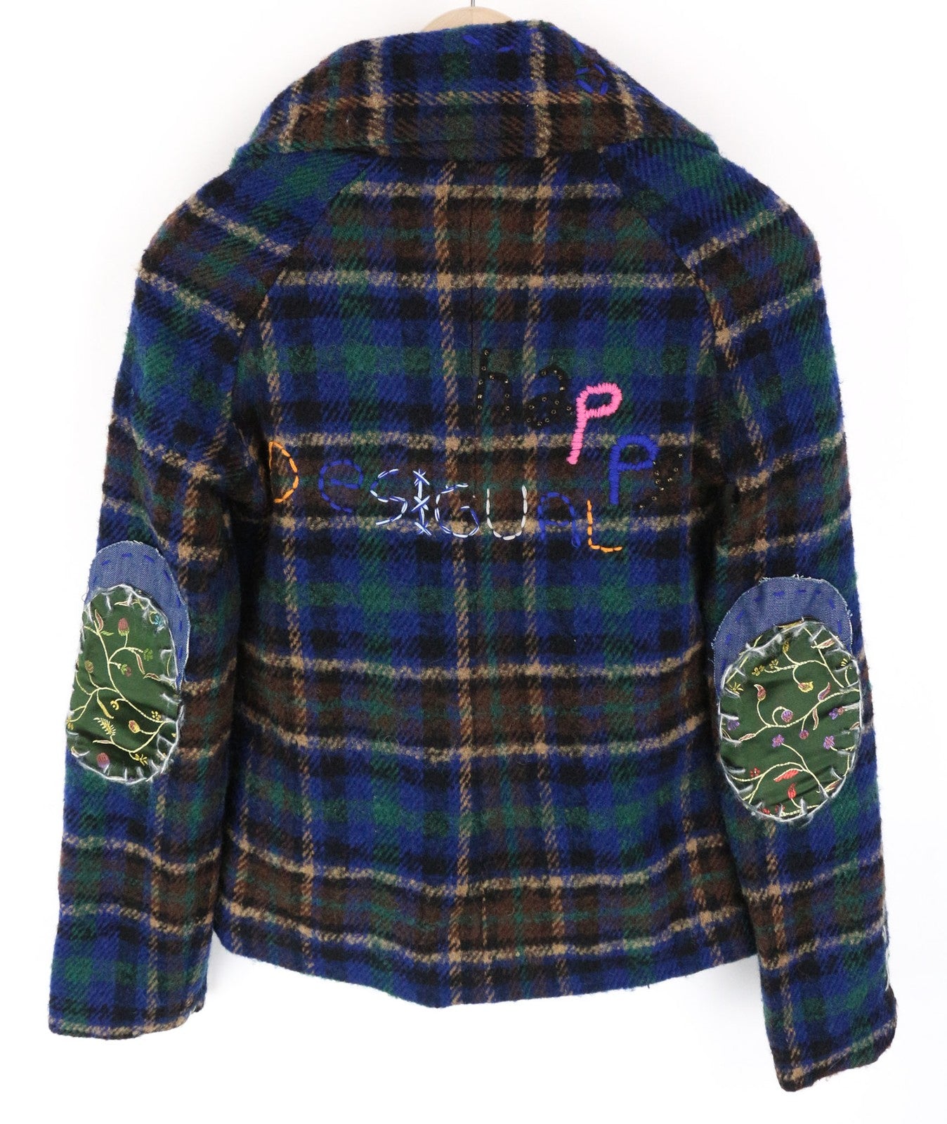 DESIGUAL Women's 40 Blue Checked Long Sleeve Wool Blend Single-Breasted Jacket